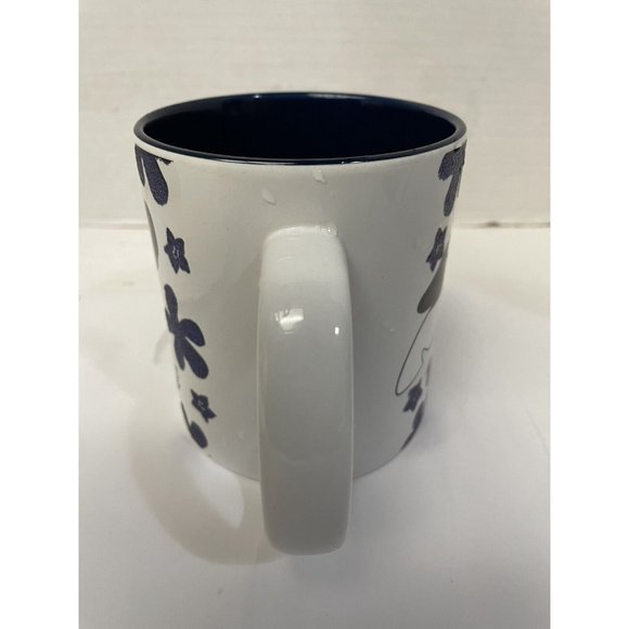 Disney Stitch Coffee Mug Blue Flowers in Raised Glitter 20 oz Stitch XL 4 1/3" x - Picture 5 of 7